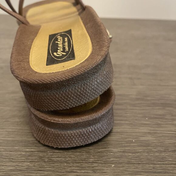 Ladies Grandco Sandals Jeweled Leopard Flip Flops Wedge size 8 EUC - Picture 7 of 12